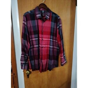Alfani XXL Mens Plaid Long Sleeve Button Up Dress Shirt Casual Modern Fit